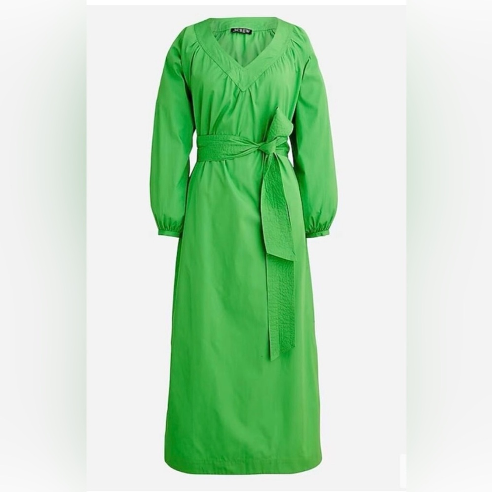 NWT J Crew Tie-waist cotton poplin dress in Vintage Lime XS